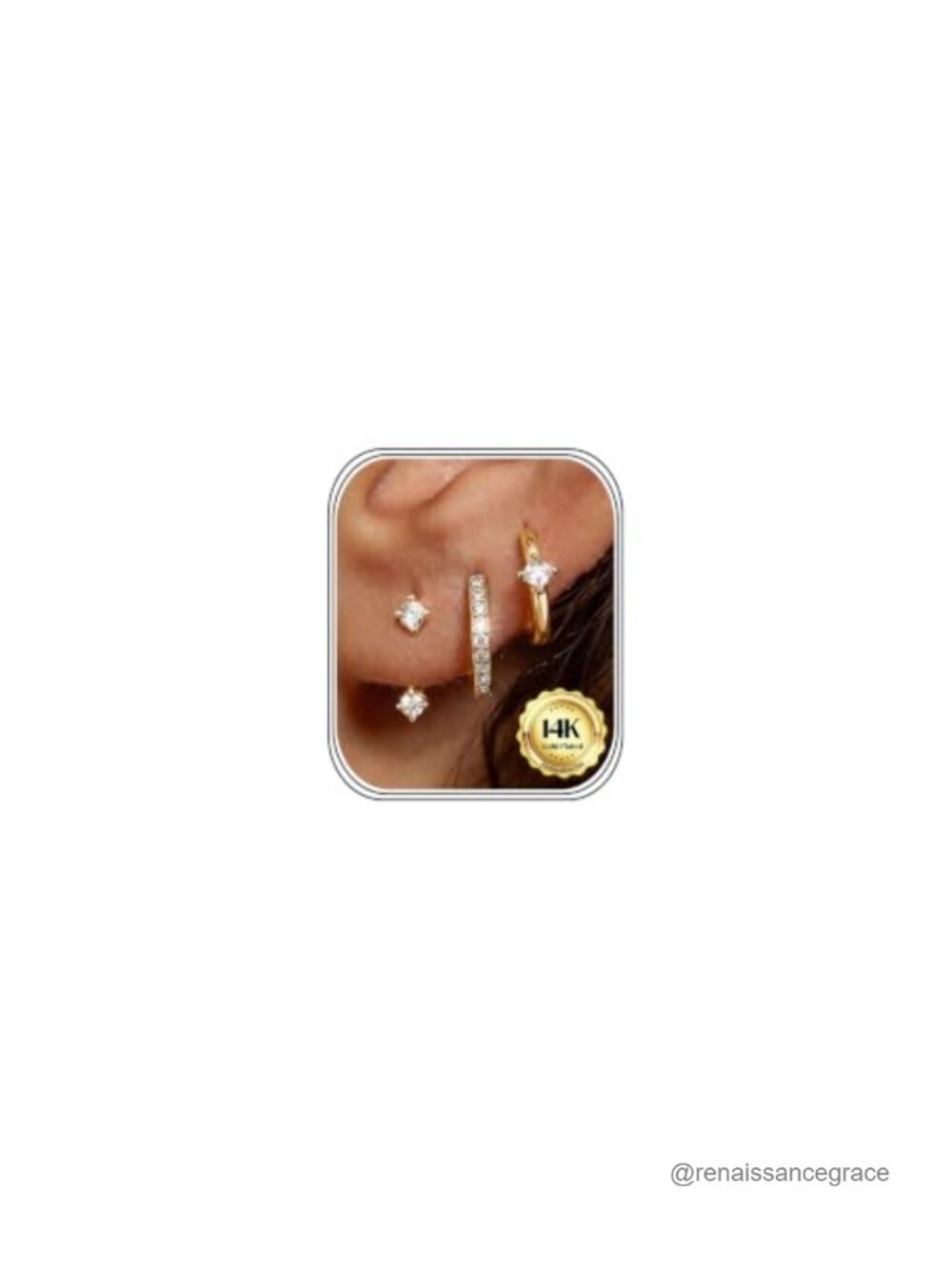 3 Pairs 925 Sterling Silver 14k Gold Plated Hoop & Stud Earrings Set